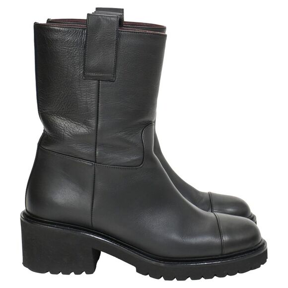 Chanel 2020 Interlocking CC Logo Moto Boots in Black Leather - Picture 1 of 9